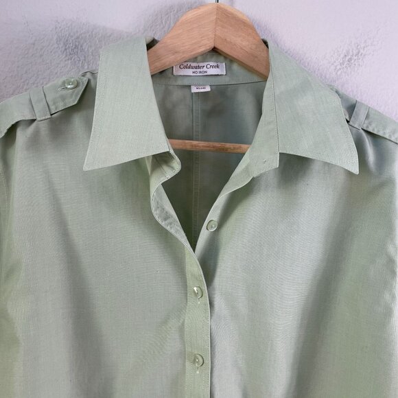 Coldwater Creek Womens XL No Iron Long Sleeve Button Up Shirt Light Green Blouse - Picture 8 of 10